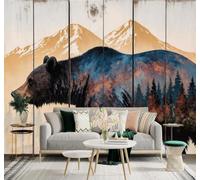 XLMING Forest Bear Mountain Landscape Countryside Nature Art 3D Wallpaper Premium Textured Silk Study Dining Living Room Bedroom Sofa TV Wall Easy Install-300cm×210cm