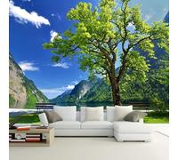 XLMING Fresh Alpine Green Tree River Blue Sky 3D Wallpaper Luxury Silk Study Dining Feature Sofa Grey Bedroom Living Room Tv Decorative Wall-430cm×300cm