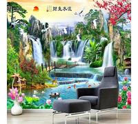 XLMING Fresh and Beautiful Alpine Waterfall Waterhole Big Tree 3D Wallpaper Textured Silk Easy Install Living Room Sofa Bedroom Dining Room Home Decoration Wall-300cm×210cm