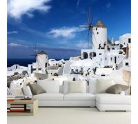 XLMING Fresh and Beautiful Blue Sky and Sea Art Architecture 3D Wallpaper Luxury Silk Study Dining Feature Sofa Grey Bedroom Living Room Tv Decorative Wall-300cm×210cm