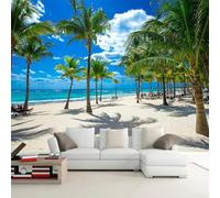 XLMING Fresh and Beautiful Blue Sky Seaside Coconut Tree Beach 3D Wallpaper Luxury Silk Study Dining Feature Sofa Grey Bedroom Living Room Tv Decorative Wall-300cm×210cm