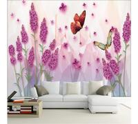 XLMING Fresh and Beautiful Dreamy Purple Lavender Butterfly 3D Wallpaper Luxury Home Dining Decor Paste Sofa Living Room The Wall for Bedroom Mural-200cm×140cm
