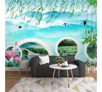 XLMING Fresh and Beautiful Wicker Swallow Lakeside Lotus Leaves 3D Wallpaper Luxury Silk Study Dining Feature Sofa Grey Bedroom Living Room Tv Decorative Wall-350cm×256cm