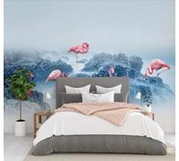 XLMING Fresh and Light Rocks Ocean Flamingos Artistic Atmosphere 3D Wallpaper Silky Texture Home Study Office Grey Dining Room Sofa Bedroom Living Room TV Backdrop-150cm×105cm
