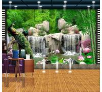 XLMING Fresh Bamboo Grove Garden Peacock Landscape 3D Wallpaper Luxury Silk Study Dining Feature Sofa Grey Bedroom Living Room Tv Decorative Wall-300cm×210cm