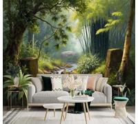 XLMING Fresh Bamboo Grove Woodland Stream Sunlight 3D Wallpaper Silky Texture Home Study Office Grey Dining Room Sofa Bedroom Living Room TV Backdrop-250cm×170cm