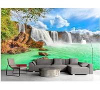 XLMING Fresh Beautiful Blue Sky White Clouds Waterfall 3D Wallpaper Luxury Silk Study Dining Feature Sofa Grey Bedroom Living Room Tv Decorative Wall-200cm×140cm