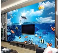 XLMING Fresh Beautiful Cartoon Underwater World Dolphins Fish 3D Wallpaper Silky Texture Home Study Office Grey Dining Room Sofa Bedroom Living Room TV Backdrop-430cm×300cm