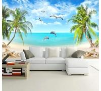 XLMING Fresh Beautiful Coconut Trees Beach Seascape 3D Wallpaper Silky Texture Home Study Office Grey Dining Room Sofa Bedroom Living Room TV Backdrop-150cm×105cm