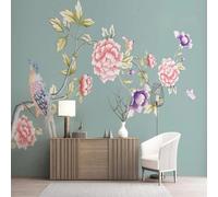 XLMING Fresh Beautiful Colourful Peony Flowers Birds Butterflies 3D Wallpaper Silky Texture Home Study Office Grey Dining Room Sofa Bedroom Living Room TV Backdrop-300cm×210cm