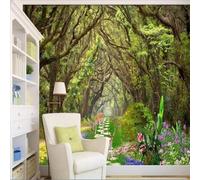 XLMING Fresh Beautiful Forest Sika Deer Path Flowers 3D Wallpaper Silky Texture Home Study Office Grey Dining Room Sofa Bedroom Living Room TV Backdrop-250cm×170cm