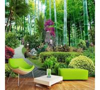 XLMING Fresh Beautiful Green Bamboo Grove Path Park 3D Wallpaper Silky Texture Home Study Office Grey Dining Room Sofa Bedroom Living Room TV Backdrop-150cm×105cm