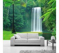 XLMING Fresh Beautiful Green Forest Waterfall River 3D Wallpaper Luxury Silk Study Dining Feature Sofa Grey Bedroom Living Room Tv Decorative Wall-430cm×300cm