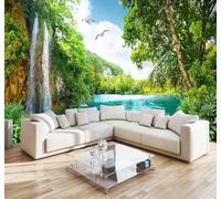 XLMING Fresh Beautiful Green Mountains Waterfall Natural Scenery 3D Wallpaper Luxury Home Dining Decor Paste Sofa Living Room The Wall for Bedroom Mural-400cm×280cm