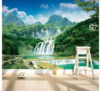 XLMING Fresh Beautiful Green Mountains Waterfalls Natural Scenery 3D Wallpaper Luxury Home Dining Decor Paste Sofa Living Room The Wall for Bedroom Mural-430cm×300cm