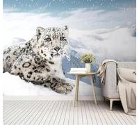 XLMING Fresh Beautiful Leopard Animals Snow Capped Mountains Scenery 3D Wallpaper Silky Texture Home Study Office Grey Dining Room Sofa Bedroom Living Room TV Backdrop-400cm×280cm