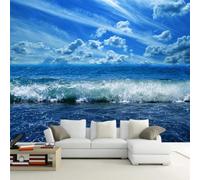 XLMING Fresh Beautiful Sea Blue Sky Waves Clouds 3D Wallpaper Silky Texture Home Study Office Grey Dining Room Sofa Bedroom Living Room TV Backdrop-250cm×170cm