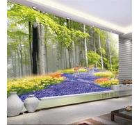 XLMING Fresh Beautiful Spring Forest Deer Path 3D Wallpaper Premium Textured Silk Study Dining Living Room Bedroom Sofa TV Wall Easy Install-300cm×210cm
