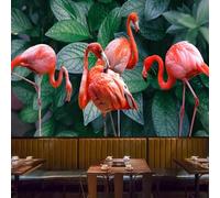 XLMING Fresh Beautiful Tropical Green Leaves Flamingo 3D Wallpaper Silky Texture Home Study Office Grey Dining Room Sofa Bedroom Living Room TV Backdrop-200cm×140cm