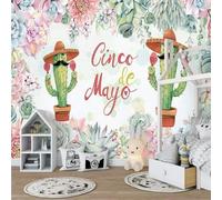 XLMING Fresh Beautiful Watercolour Succulent Plants Cacti 3D Wallpaper Premium Textured Silk Study Dining Living Room Bedroom Sofa TV Wall Easy Install-250cm×170cm