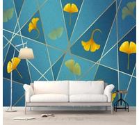 XLMING Fresh Blue Gold Lines Ginkgo Leaves 3D Wallpaper Luxury Home Dining Decor Paste Sofa Living Room The Wall for Bedroom Mural-200cm×140cm