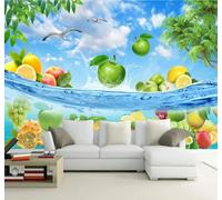 XLMING Fresh Blue Sky Fruit Summer Seaside 3D Wallpaper Luxury Home Dining Decor Paste Sofa Living Room The Wall for Bedroom Mural-200cm×140cm