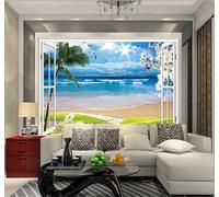 XLMING Fresh Blue Sky Sea Coconut Trees Seascape 3D Wallpaper Luxury Home Dining Decor Paste Sofa Living Room The Wall for Bedroom Mural-430cm×300cm