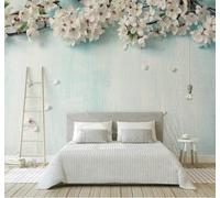 XLMING Fresh Blue Wood White Cherry Blossoms 3D Wallpaper Luxury Home Dining Decor Paste Sofa Living Room The Wall for Bedroom Mural-150cm×105cm