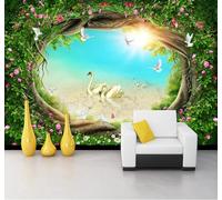 XLMING Fresh Botanical Vines Swans Wonderland 3D Wallpaper Luxury Home Dining Decor Paste Sofa Living Room The Wall for Bedroom Mural-200cm×140cm