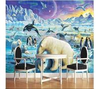 XLMING Fresh Cartoon Animals Penguin Whale Polar Bear 3D Wallpaper Silky Texture Home Study Office Grey Dining Room Sofa Bedroom Living Room TV Backdrop-250cm×170cm