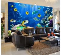 XLMING Fresh Cartoon Blue Underwater World Fish 3D Wallpaper Silky Texture Home Study Office Grey Dining Room Sofa Bedroom Living Room TV Backdrop-300cm×210cm