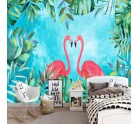 XLMING Fresh Colourful Beautiful Tropical Leaves Flamingo 3D Wallpaper Silky Texture Home Study Office Grey Dining Room Sofa Bedroom Living Room TV Backdrop-350cm×256cm