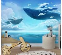 XLMING Fresh Dreamy Ocean Clouds Whales 3D Wallpaper Luxury Silk Study Dining Feature Sofa Grey Bedroom Living Room Tv Decorative Wall-350cm×256cm