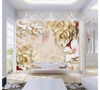 XLMING Fresh Elegant Art Relief Rose Magnolia 3D Wallpaper Silky Texture Home Study Office Grey Dining Room Sofa Bedroom Living Room TV Backdrop-430cm×300cm