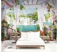 XLMING Fresh Elegant Beautiful Waterfall Fairyland Balcony 3D Wallpaper Silky Texture Home Study Office Grey Dining Room Sofa Bedroom Living Room TV Backdrop-350cm×256cm