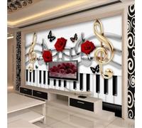 XLMING Fresh Elegant Music Butterflies Roses Keys 3D Wallpaper Silky Texture Home Study Office Grey Dining Room Sofa Bedroom Living Room TV Backdrop-250cm×170cm