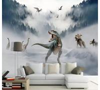 XLMING Fresh Ethereal Glacier Mist Forest Dinosaur 3D Wallpaper Silky Texture Home Study Office Grey Dining Room Sofa Bedroom Living Room TV Backdrop-200cm×140cm
