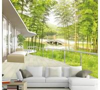 XLMING Fresh Green Bamboo Grove Architecture River 3D Wallpaper Luxury Home Dining Decor Paste Sofa Living Room The Wall for Bedroom Mural-150cm×105cm