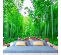 XLMING Fresh Green Bamboo Grove Birds Wooden Bridge 3D Wallpaper Silky Texture Home Study Office Grey Dining Room Sofa Bedroom Living Room TV Backdrop-430cm×300cm