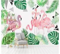 XLMING Fresh Green Banana Leaf Cartoon Flamingo 3D Wallpaper Premium Textured Silk Study Dining Living Room Bedroom Sofa TV Wall Easy Install-400cm×280cm