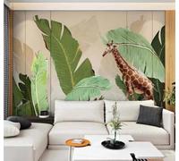 XLMING Fresh Green Banana Leaves Animals Giraffe 3D Wallpaper Luxury Silk Study Dining Feature Sofa Grey Bedroom Living Room Tv Decorative Wall-350cm×256cm