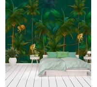XLMING Fresh Green Coconut Tree Animal Monkey 3D Wallpaper Premium Textured Silk Study Dining Living Room Bedroom Sofa TV Wall Easy Install-430cm×300cm