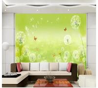 XLMING Fresh Green Dandelion Flower Butterfly 3D Wallpaper Premium Textured Silk Study Dining Living Room Bedroom Sofa TV Wall Easy Install-250cm×170cm