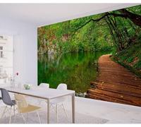 XLMING Fresh Green Forest Boardwalk Path River 3D Wallpaper Luxury Silk Study Dining Feature Sofa Grey Bedroom Living Room Tv Decorative Wall-250cm×170cm