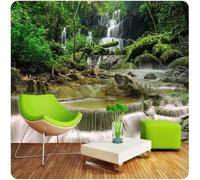 XLMING Fresh Green Jungle Waterfall River 3D Wallpaper Luxury Silk Study Dining Feature Sofa Grey Bedroom Living Room Tv Decorative Wall-150cm×105cm