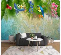 XLMING Fresh Green Leaves Parrots Flowers Birds 3D Wallpaper Luxury Home Dining Decor Paste Sofa Living Room The Wall for Bedroom Mural-150cm×105cm