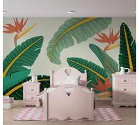 XLMING Fresh Green Plants Tropical Banana Leaves 3D Wallpaper Luxury Silk Study Dining Feature Sofa Grey Bedroom Living Room Tv Decorative Wall-150cm×105cm