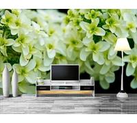 XLMING Fresh Green Plants White Flowers 3D Wallpaper Premium Textured Silk Study Dining Living Room Bedroom Sofa TV Wall Easy Install-400cm×280cm