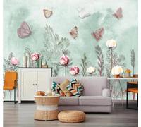 XLMING Fresh Hand Drawn Watercolour Cartoon Plants Garden 3D Wallpaper Silky Texture Home Study Office Grey Dining Room Sofa Bedroom Living Room TV Backdrop-150cm×105cm