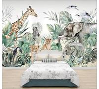 XLMING Fresh Jungle Animals Lions Elephants 3D Wallpaper Luxury Silk Study Dining Feature Sofa Grey Bedroom Living Room Tv Decorative Wall-400cm×280cm